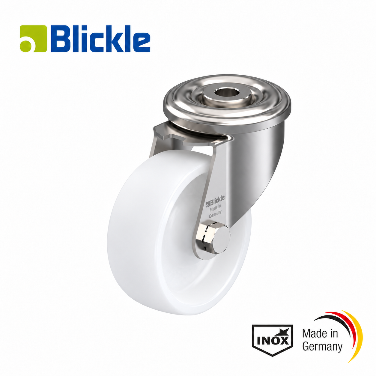 Rueda Ø75mm de nylon-poliamida inoxidable giratoria con agujero