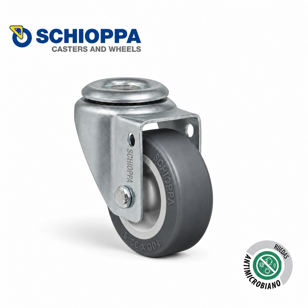 Rueda Ø50mm de goma termoplástica giratoria con agujero para tornillo