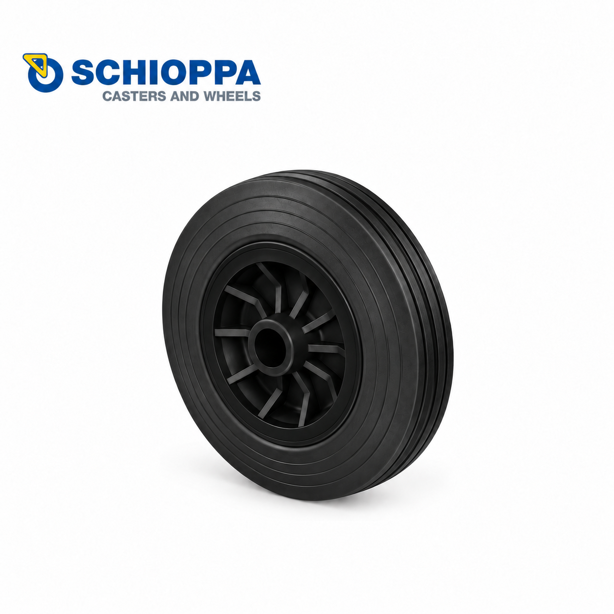 Rueda de goma maciza y núcleo de polipropileno Ø200mm con eje de 16mm