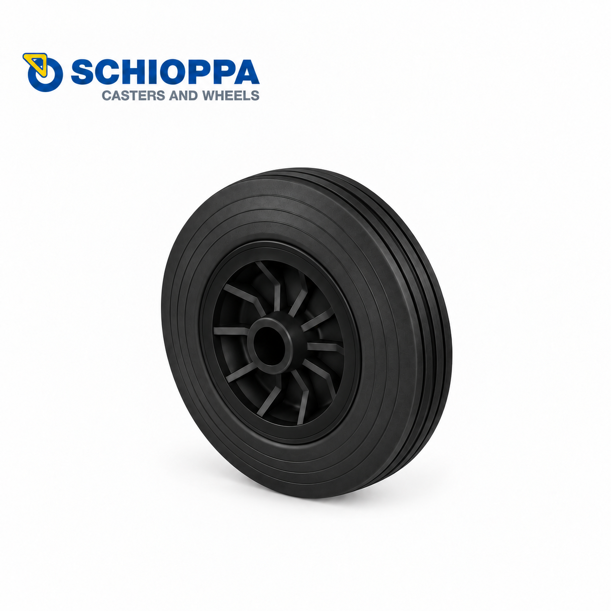 Rueda de goma maciza y núcleo de polipropileno Ø200mm con eje de 22,5mm