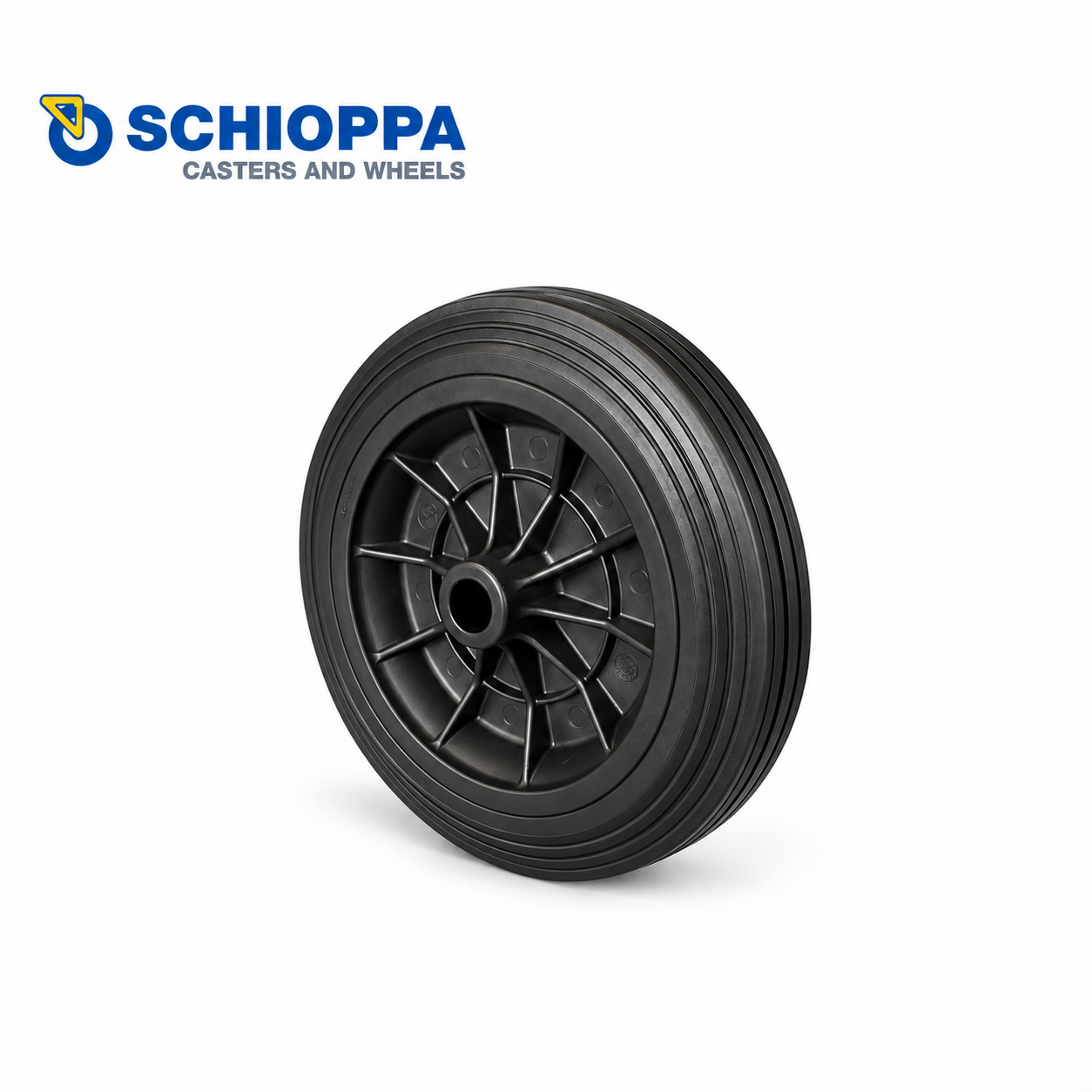 Rueda de goma maciza y núcleo de polipropileno Ø200mm con eje de 16mm