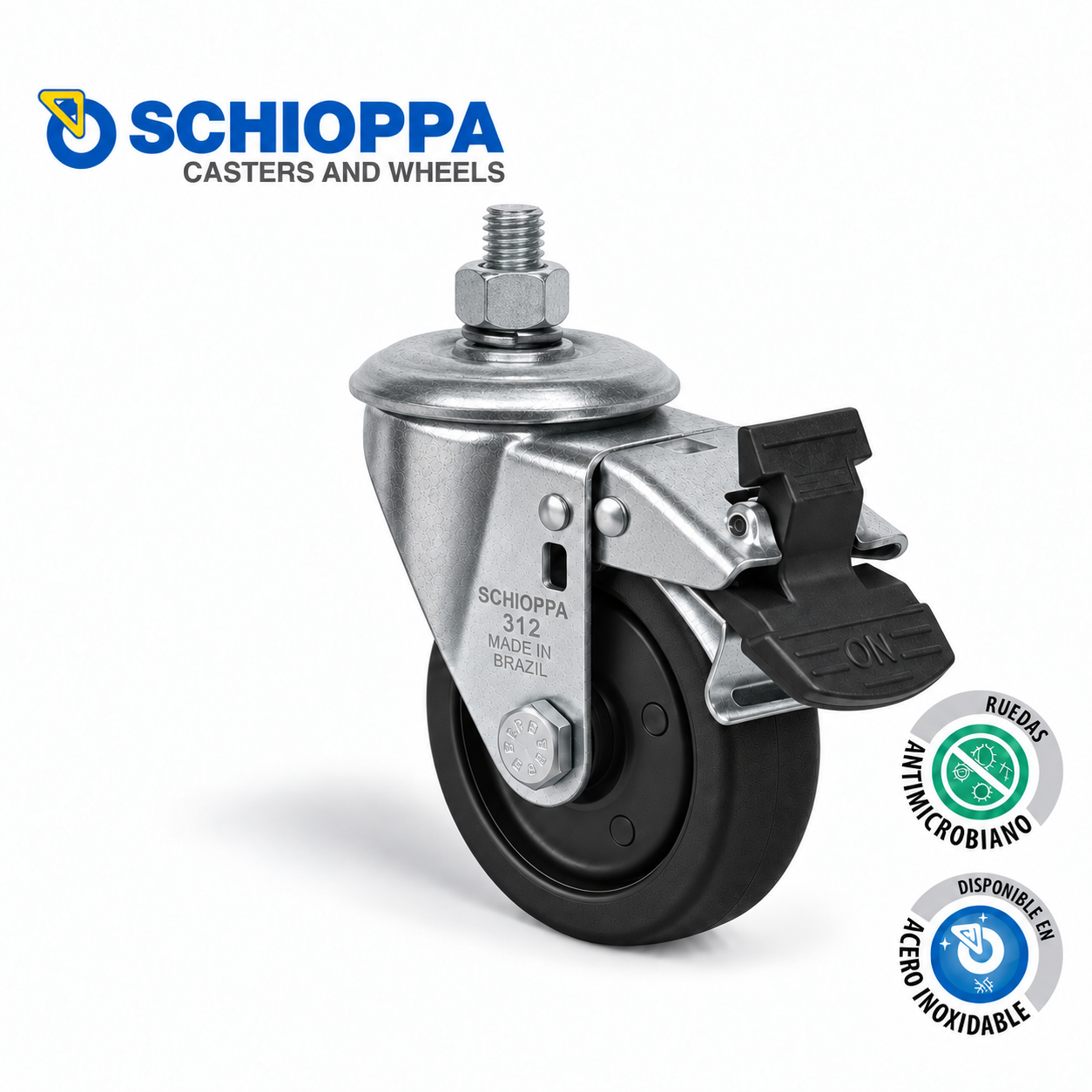 Rueda Ø75mm de polipropileno giratoria con tornillo y freno