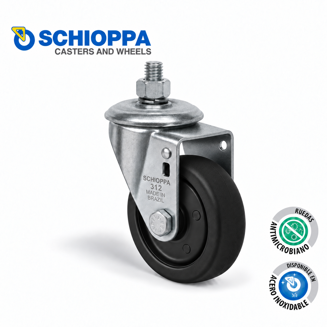Rueda Ø75mm de polipropileno giratoria con tornillo