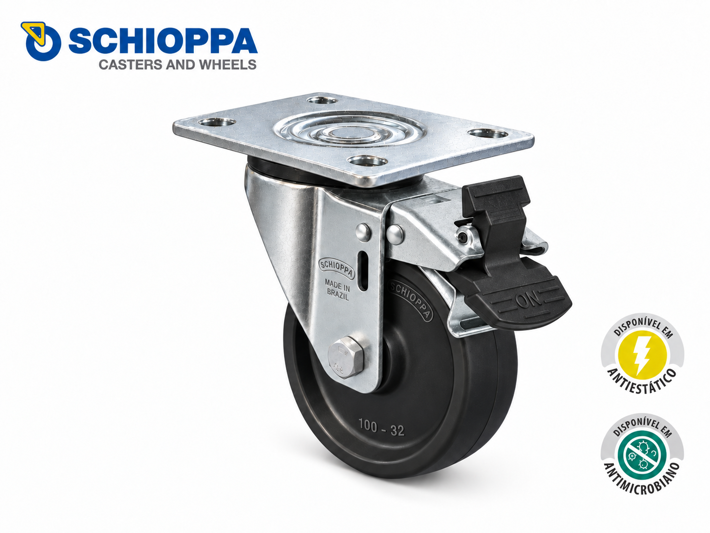 Rueda Ø100mm de polipropileno giratoria con freno