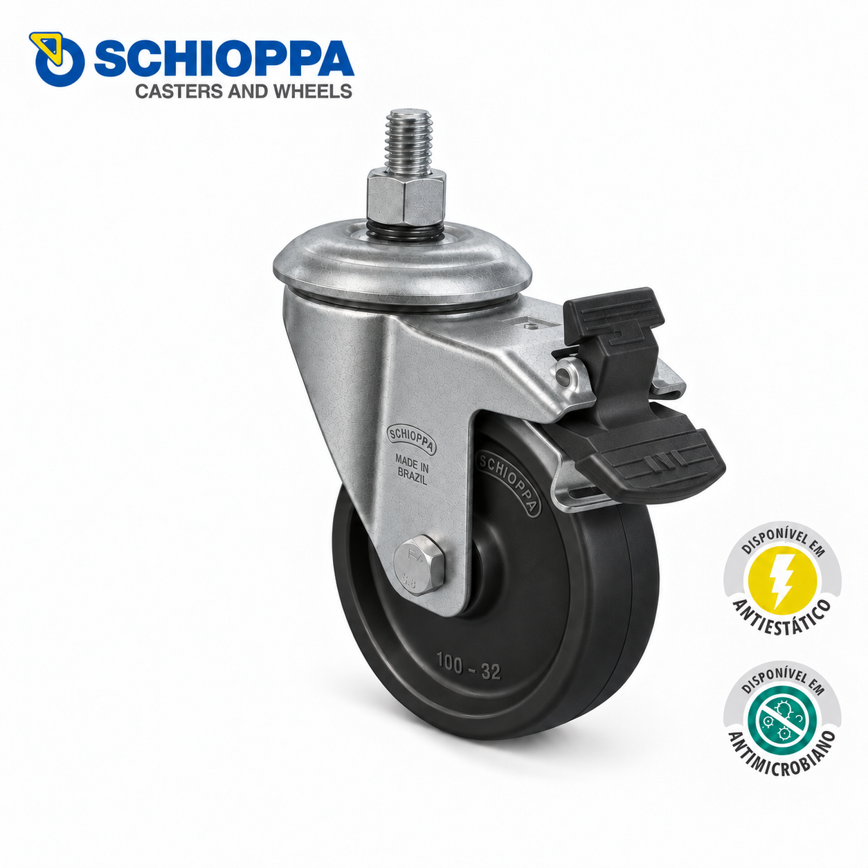 Rueda Ø100mm de polipropileno giratoria con tornillo y freno