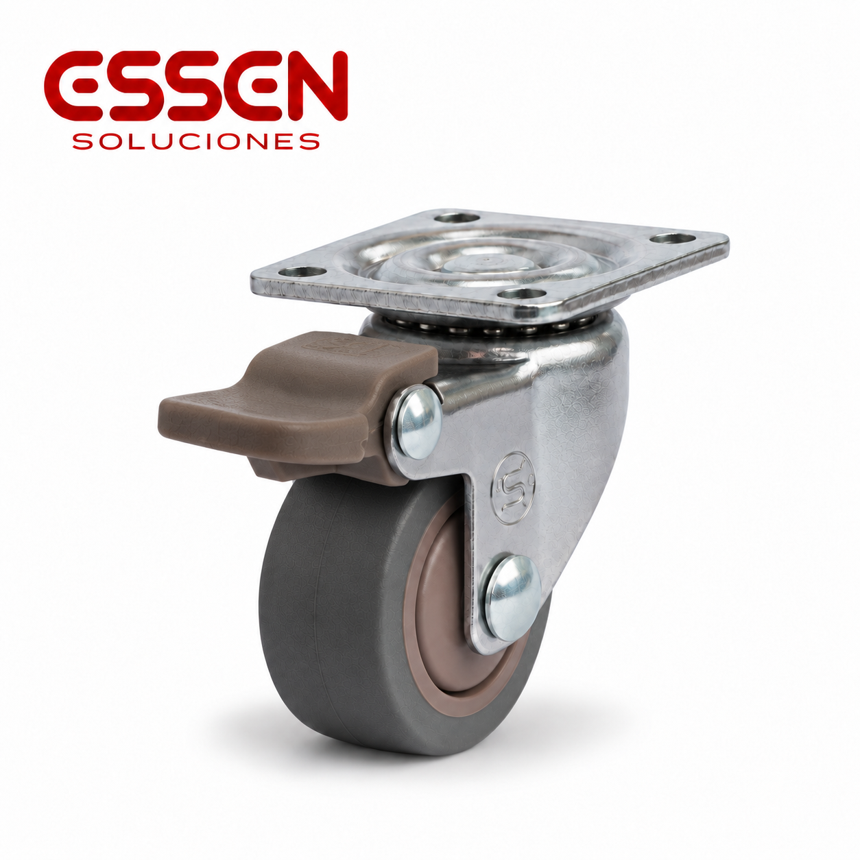 Rueda Ø60mm de goma termoplastica (Suave) giratoria con freno