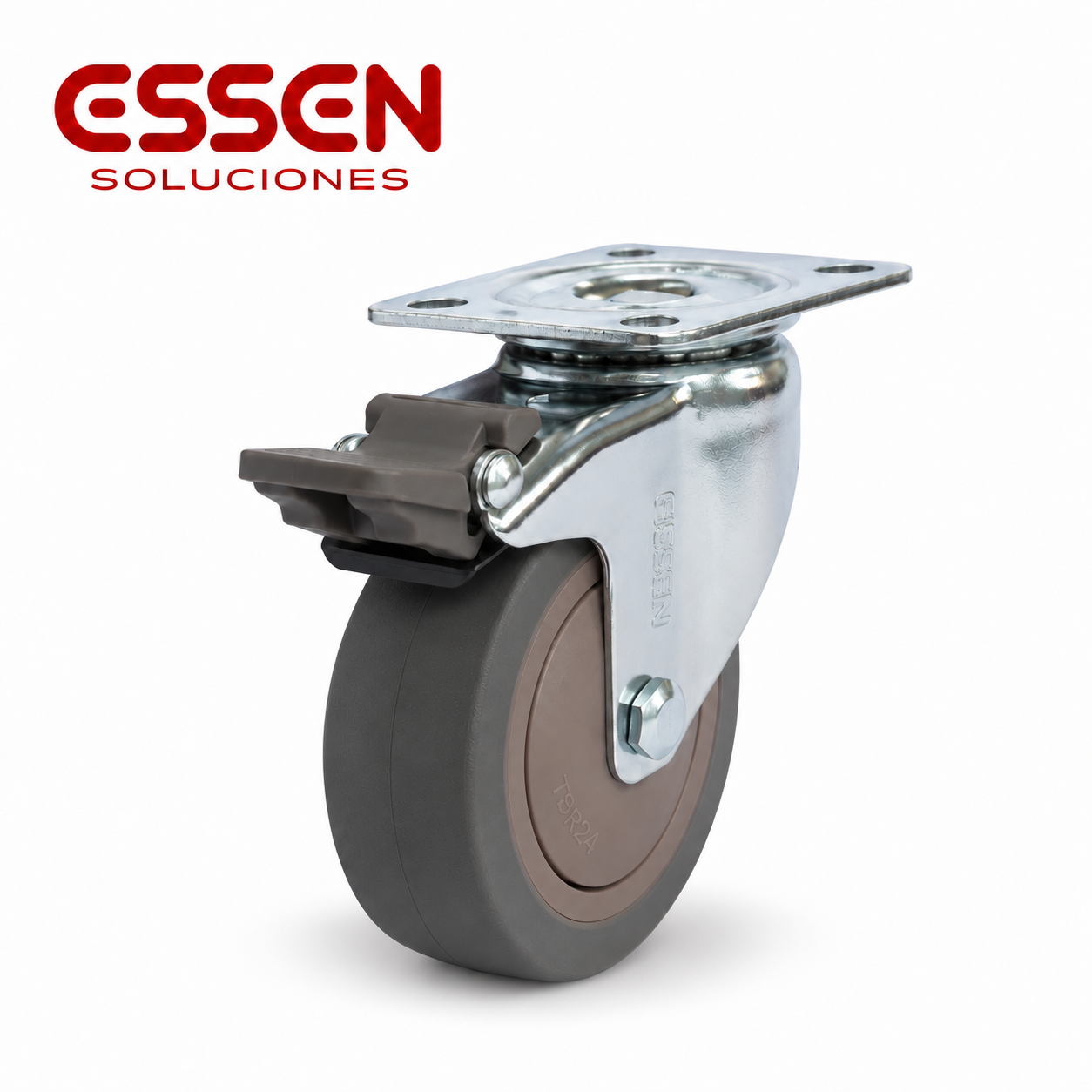 Rueda Ø75mm de goma termoplastica (Suave) giratoria con freno