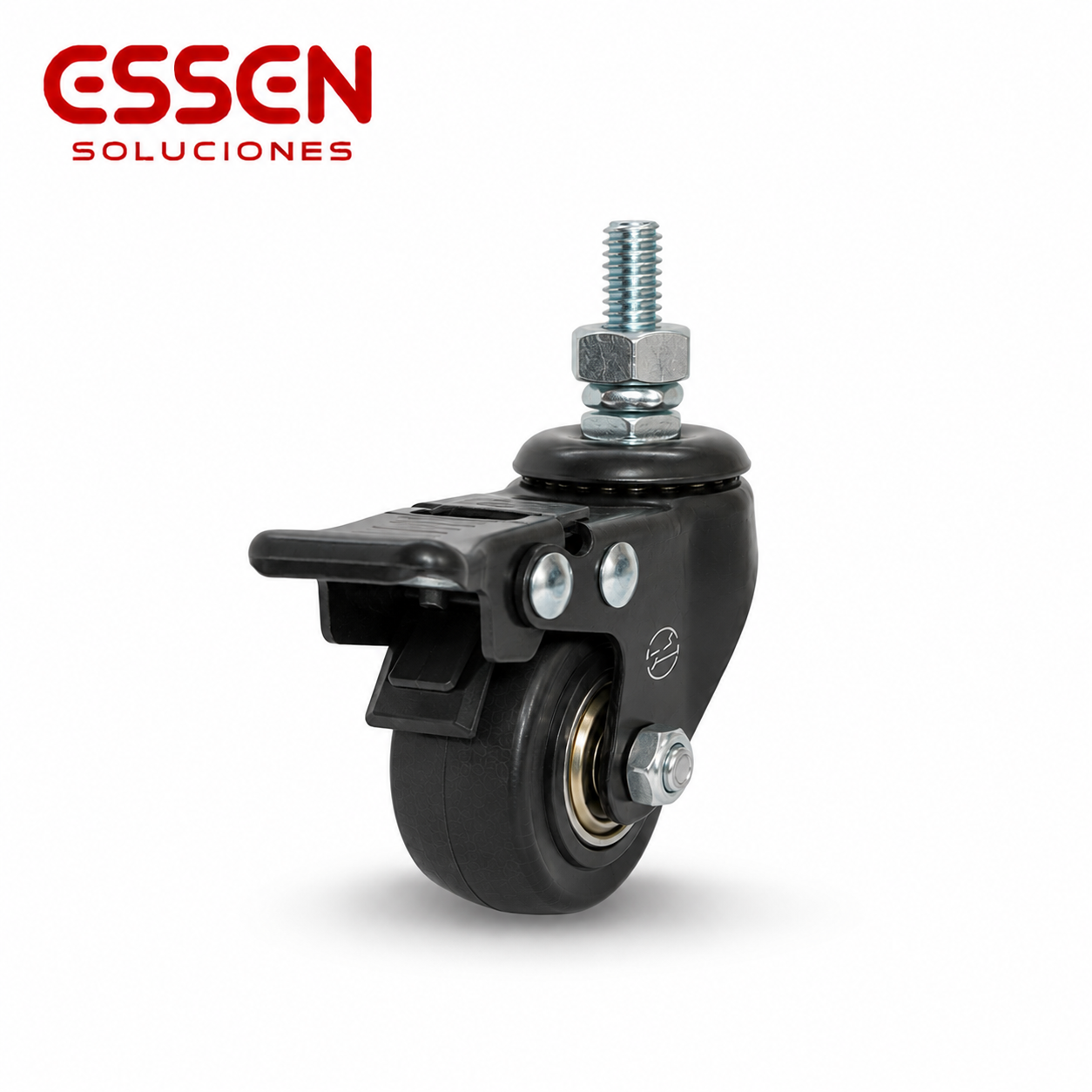 Rueda Ø50mm de polipropileno linea carbon giratoria con tornillo y freno