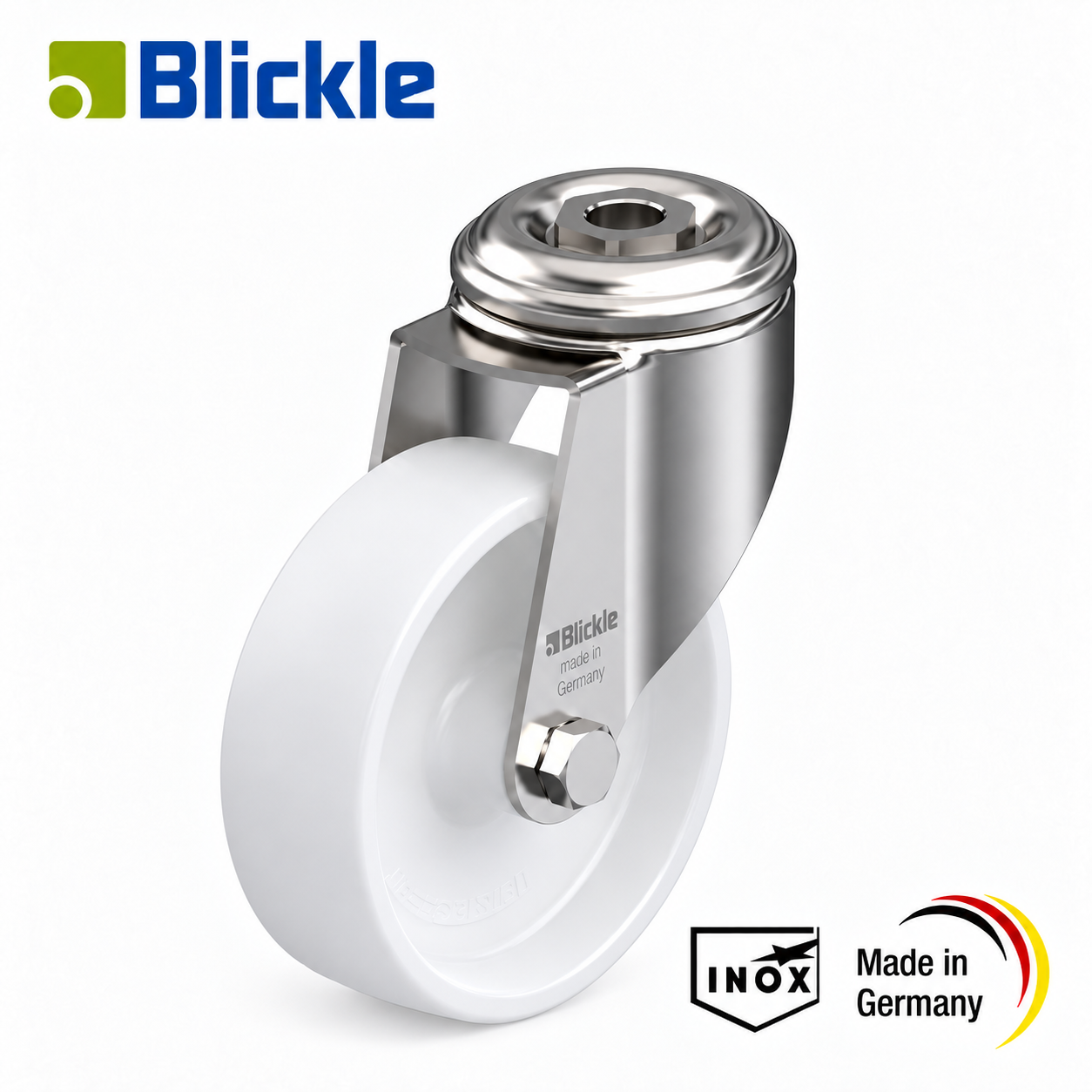 Rueda Ø100mm de nylon-poliamida inoxidable giratoria con agujero