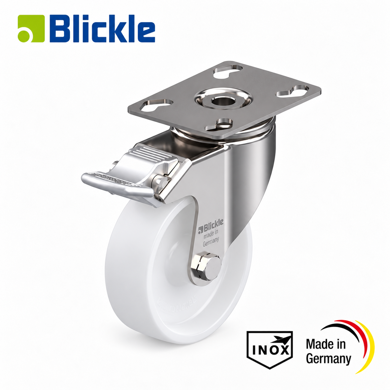 Rueda Ø100mm de nylon-poliamida inoxidable giratoria con freno