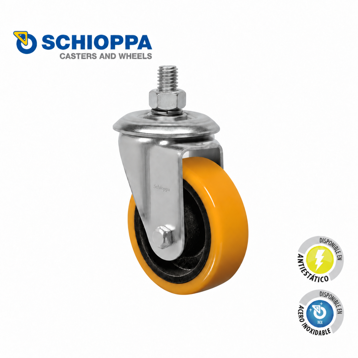 Rueda de hierro y poliuretano Ø75x32mm giratoria con tornillo