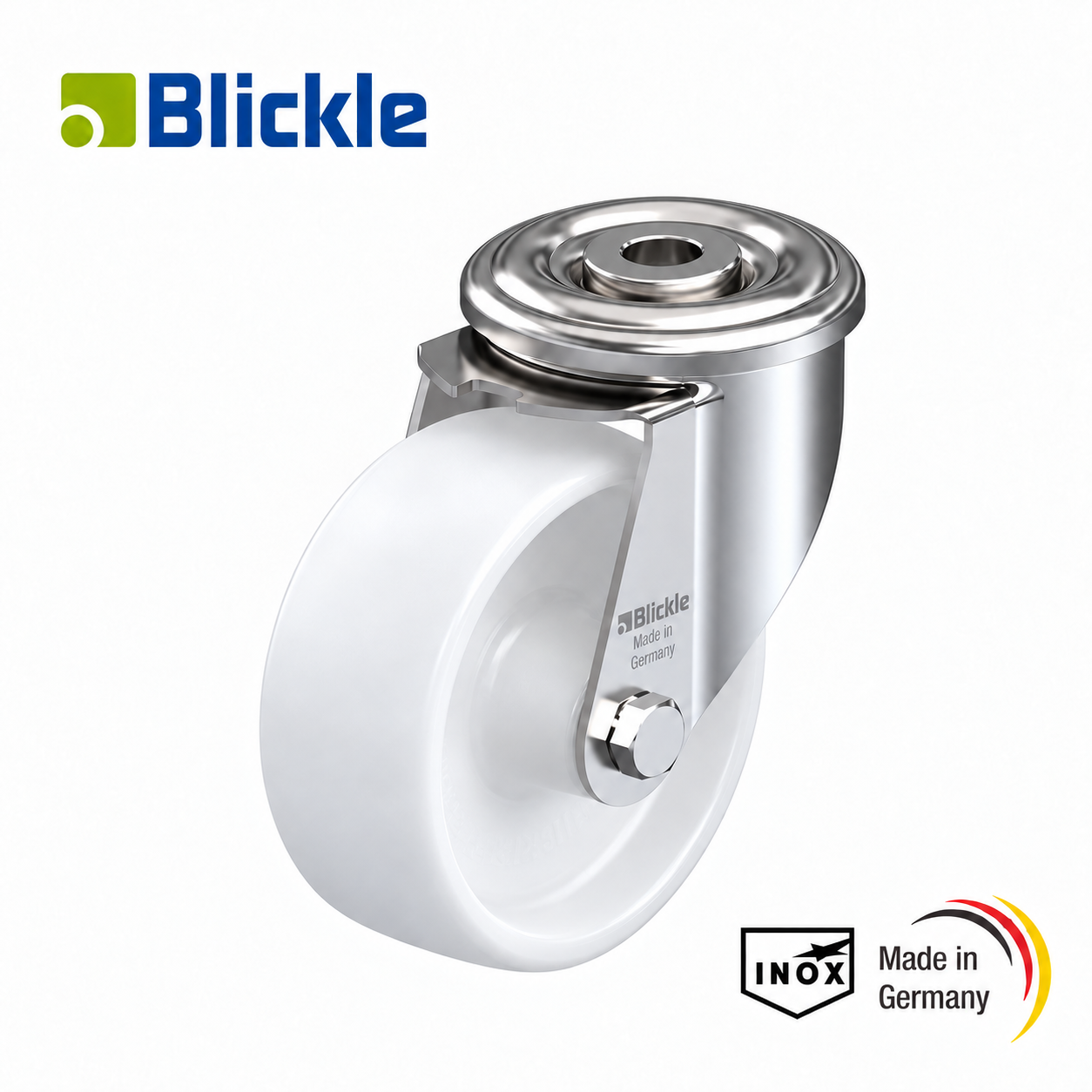 Rueda Ø100mm de nylon-poliamida inoxidable giratoria con agujero