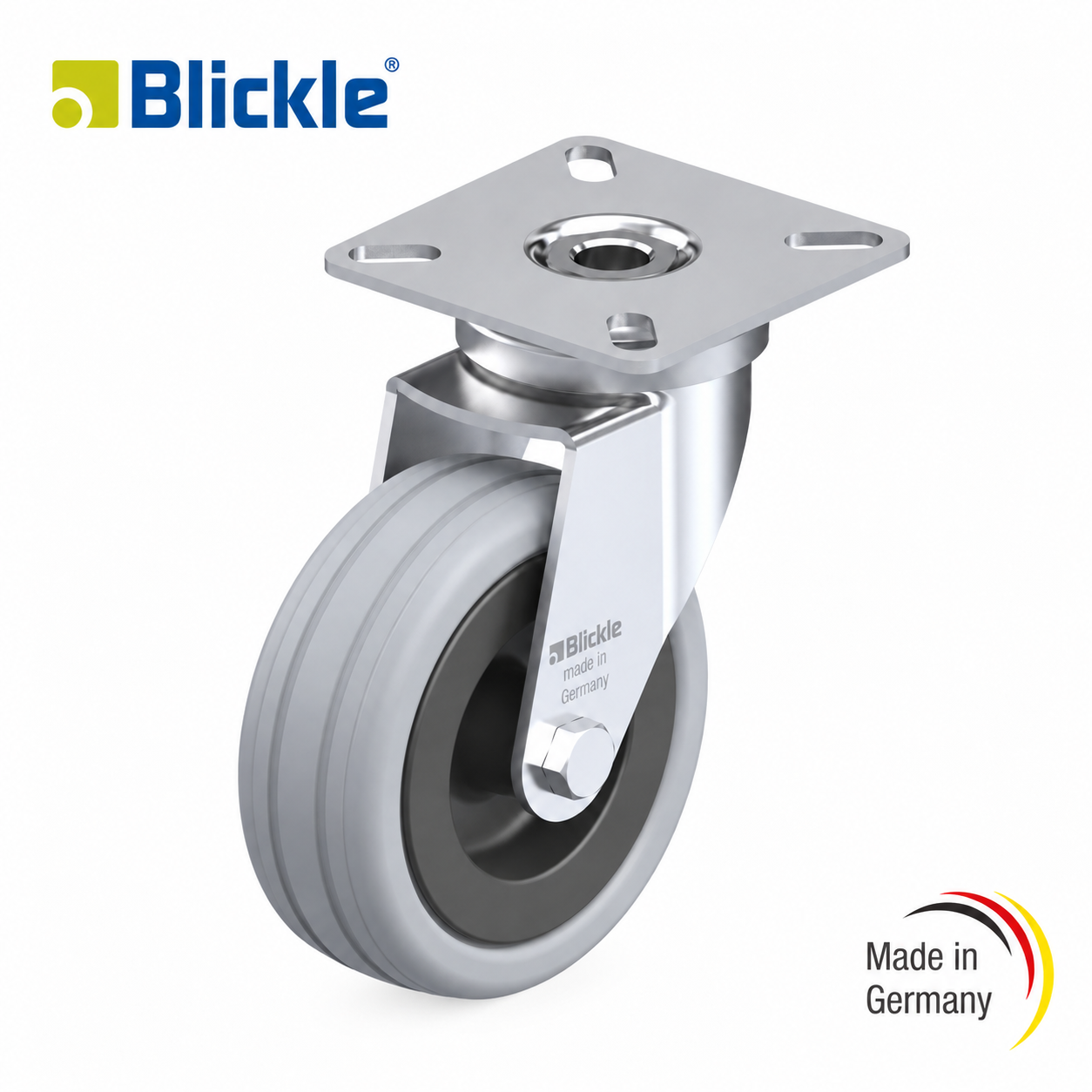 Rueda Ø75x25mm de goma maciza galv giratoria