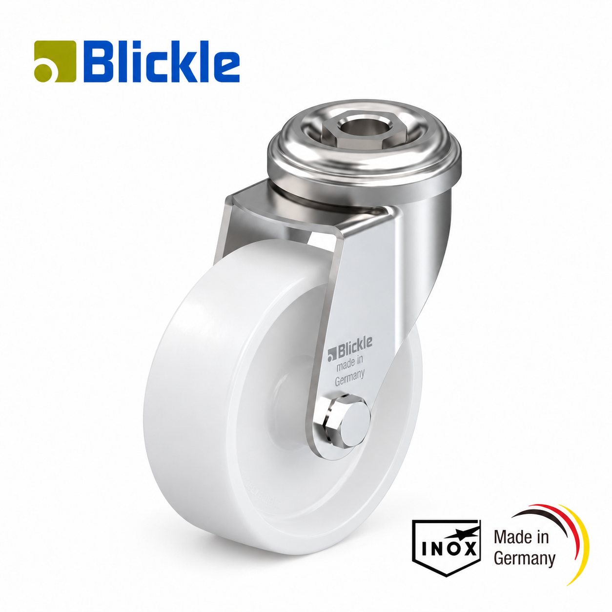 Rueda Ø75mm de nylon-poliamida inoxidable giratoria con agujero