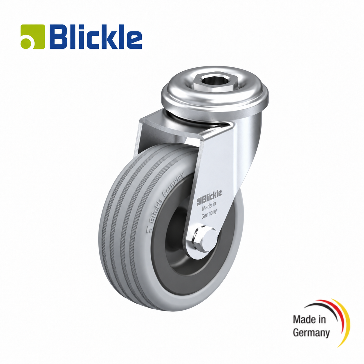 Rueda Ø75x25mm de goma maciza galv giratoria con agujero